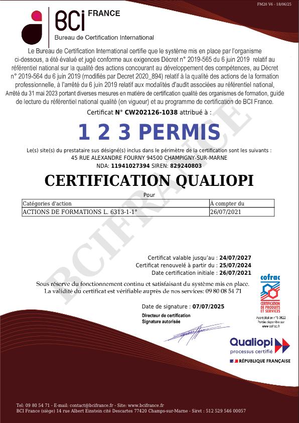 Certification Qualiopi - 1.2.3 Permis